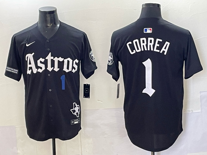 Men 2025 Houston Astros #1 Correa black  Game Nike MLB Jersey style 0034->houston astros->MLB Jersey